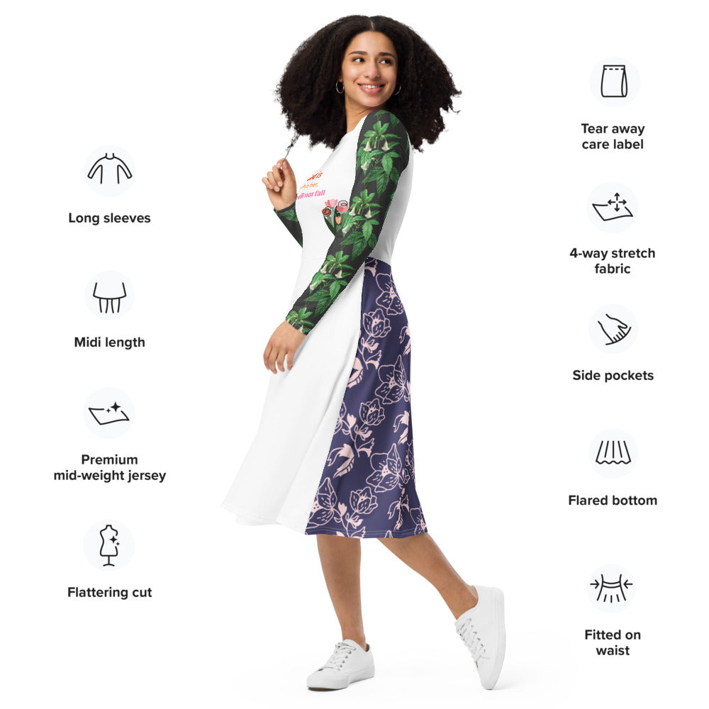 長袖連衣裙,遍布整個印刷 - 上帝與她同在,她不會跌倒