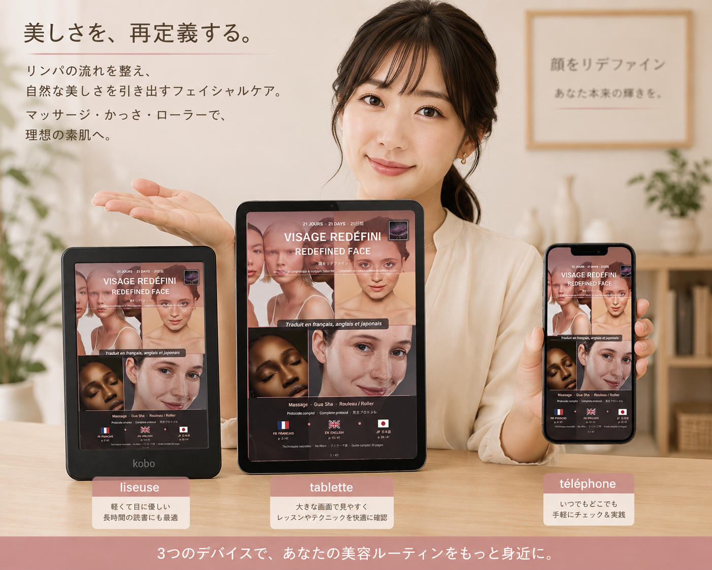 21 jours visage redéfini, drainage lympatique & sculpture naturelle (ebook)/Français/Anglais/Japonais