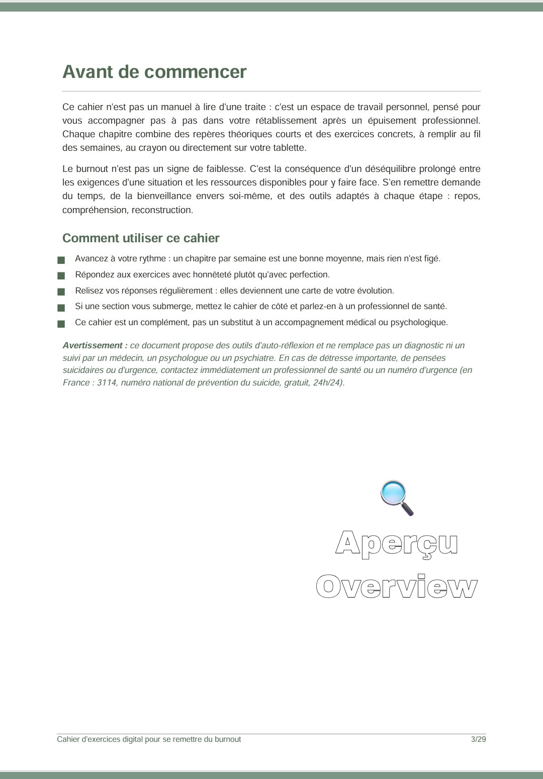 Rebuilding after burnout/ Se reconstruire après le burnout (Workbook)/Français/Anglais