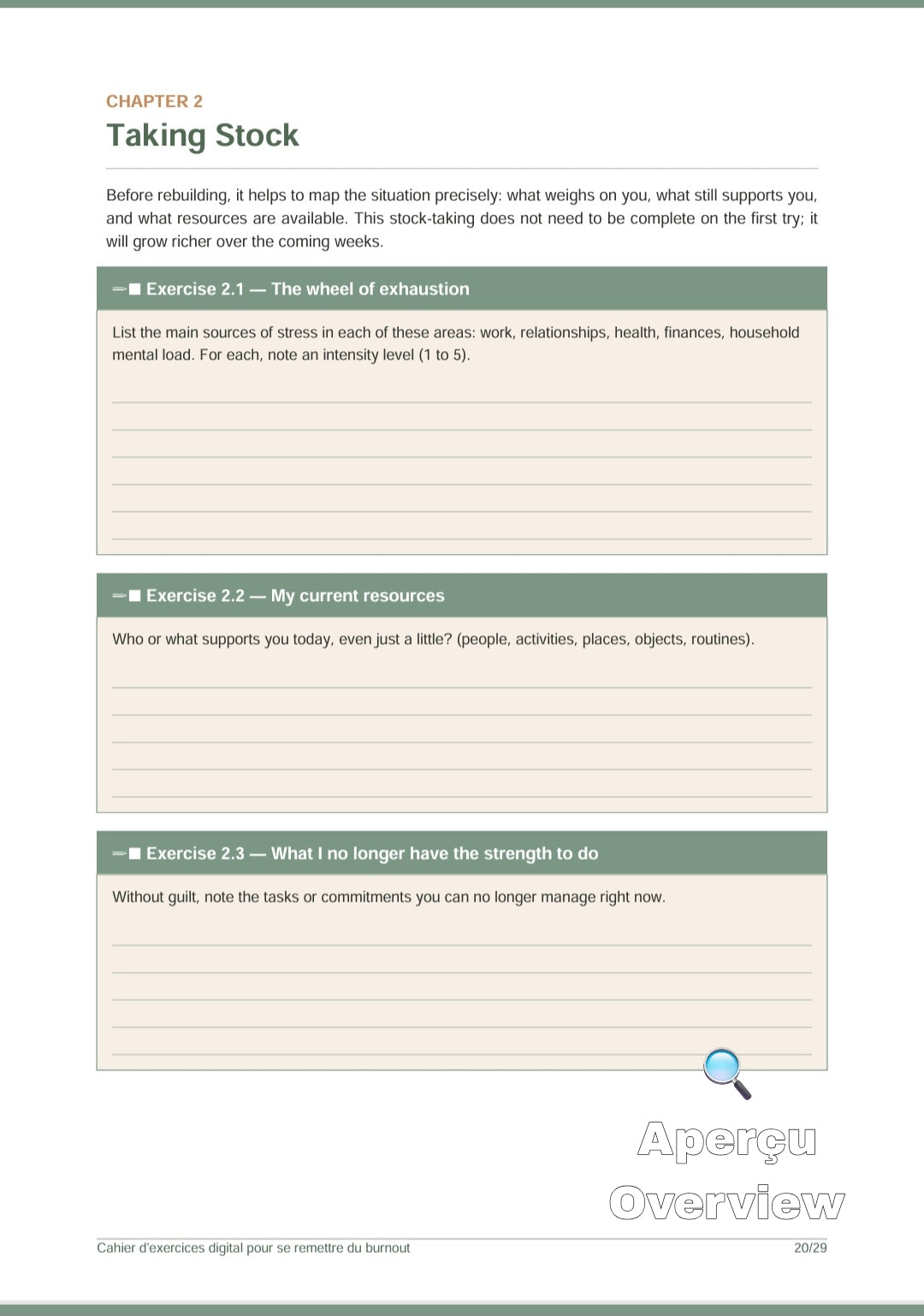 Rebuilding after burnout/ Se reconstruire après le burnout (Workbook)/Français/Anglais
