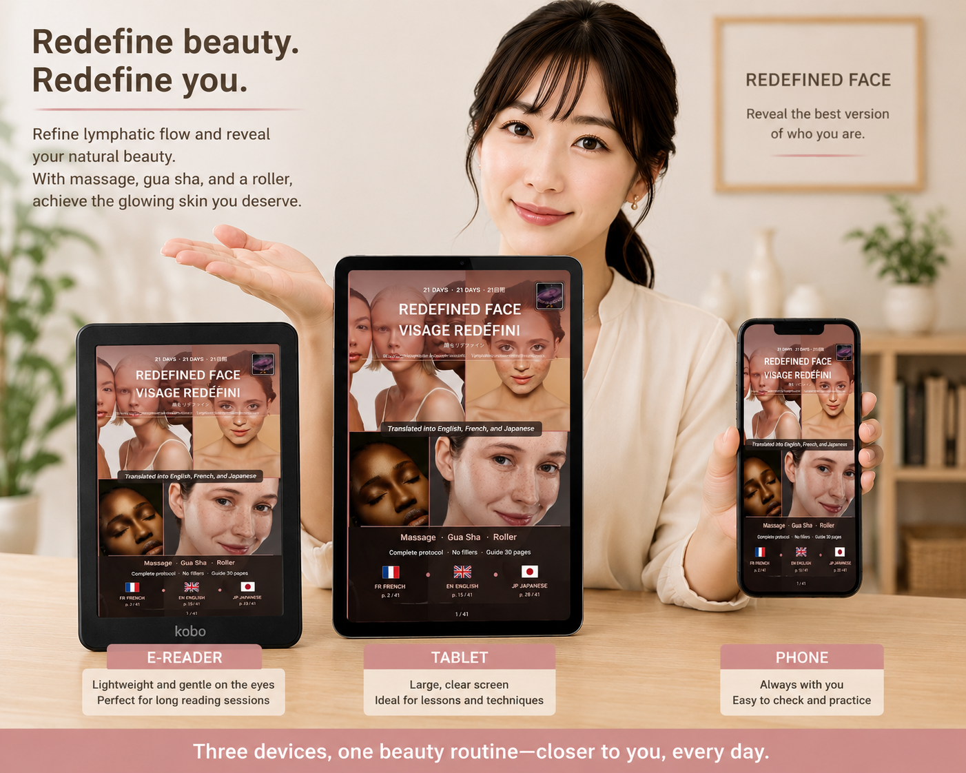 21 jours visage redéfini, drainage lympatique & sculpture naturelle (ebook)/Français/Anglais/Japonais