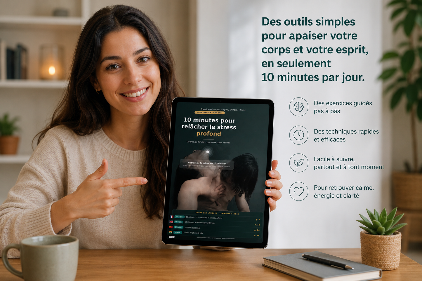 10 minutes pour relâcher le stress profond. Libérez les tensions que votre corps retient (ebook)/ Français/Anglais/Chinois/Indien