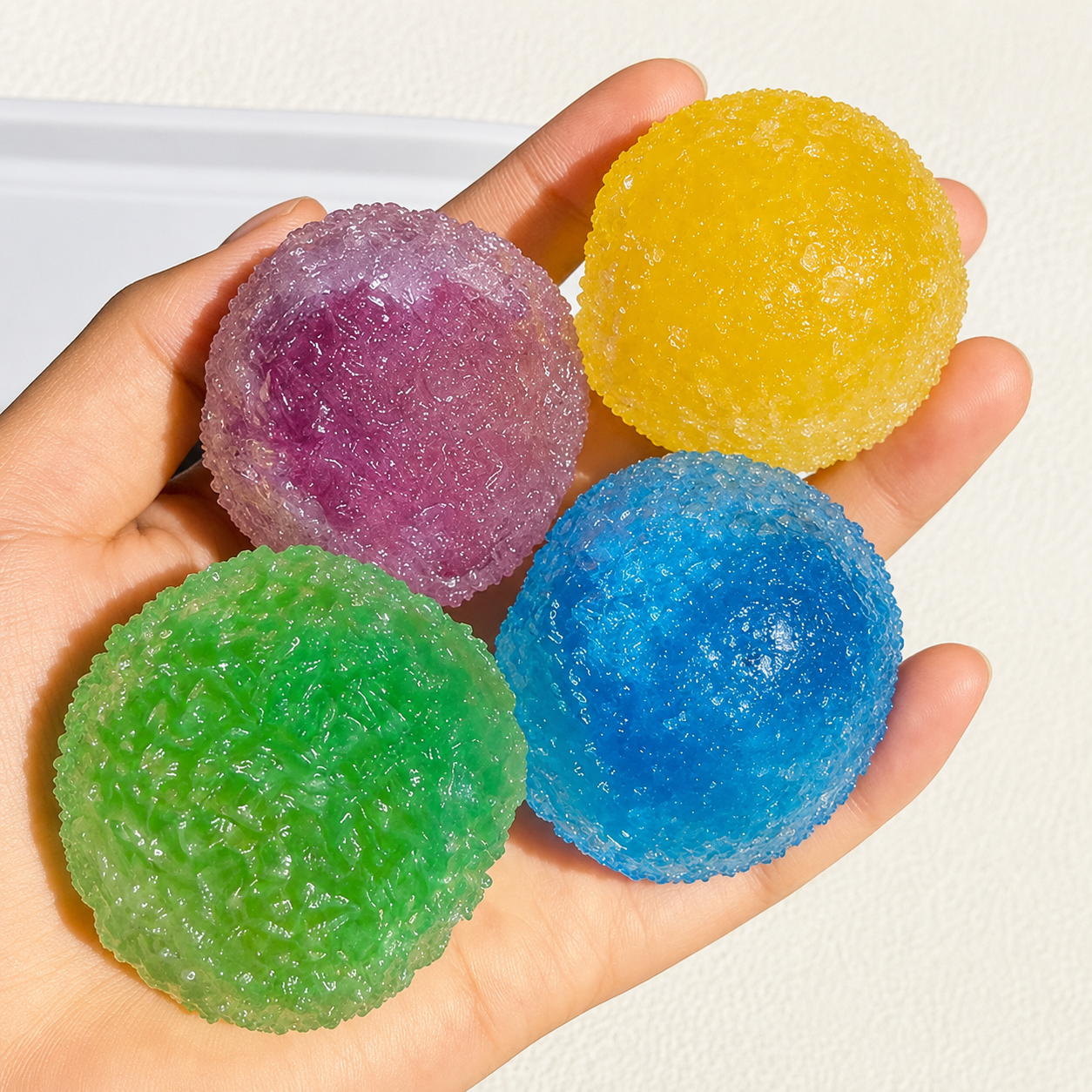 Balle anti-stress au maltose, Balle molle et bruyante, doux, à récupération lente, à presser, pour adultes, exercice des mains (lot de 7 balles)
