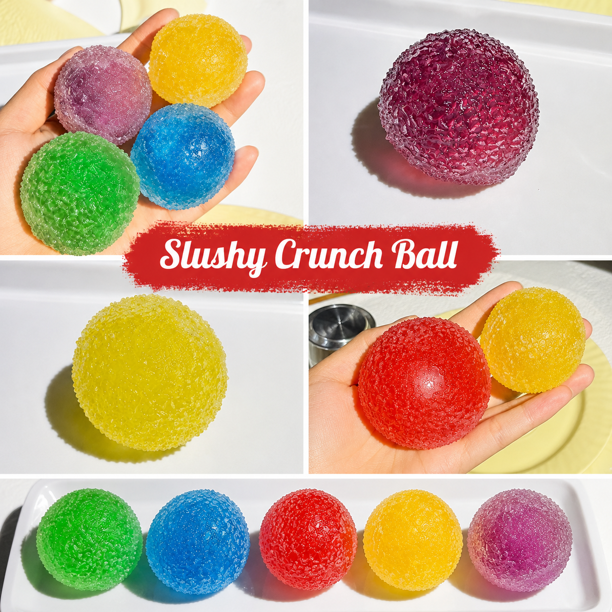 Balle anti-stress au maltose, Balle molle et bruyante, doux, à récupération lente, à presser, pour adultes, exercice des mains (lot de 7 balles)