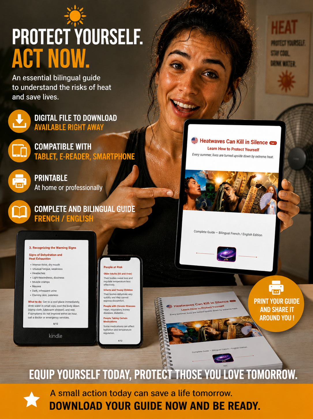 La canicule peut tuer en silence, découvrez comment vous protéger (ebook)/ Heatwaves can kill in silence, learn how to protect yourself (Français/ English)