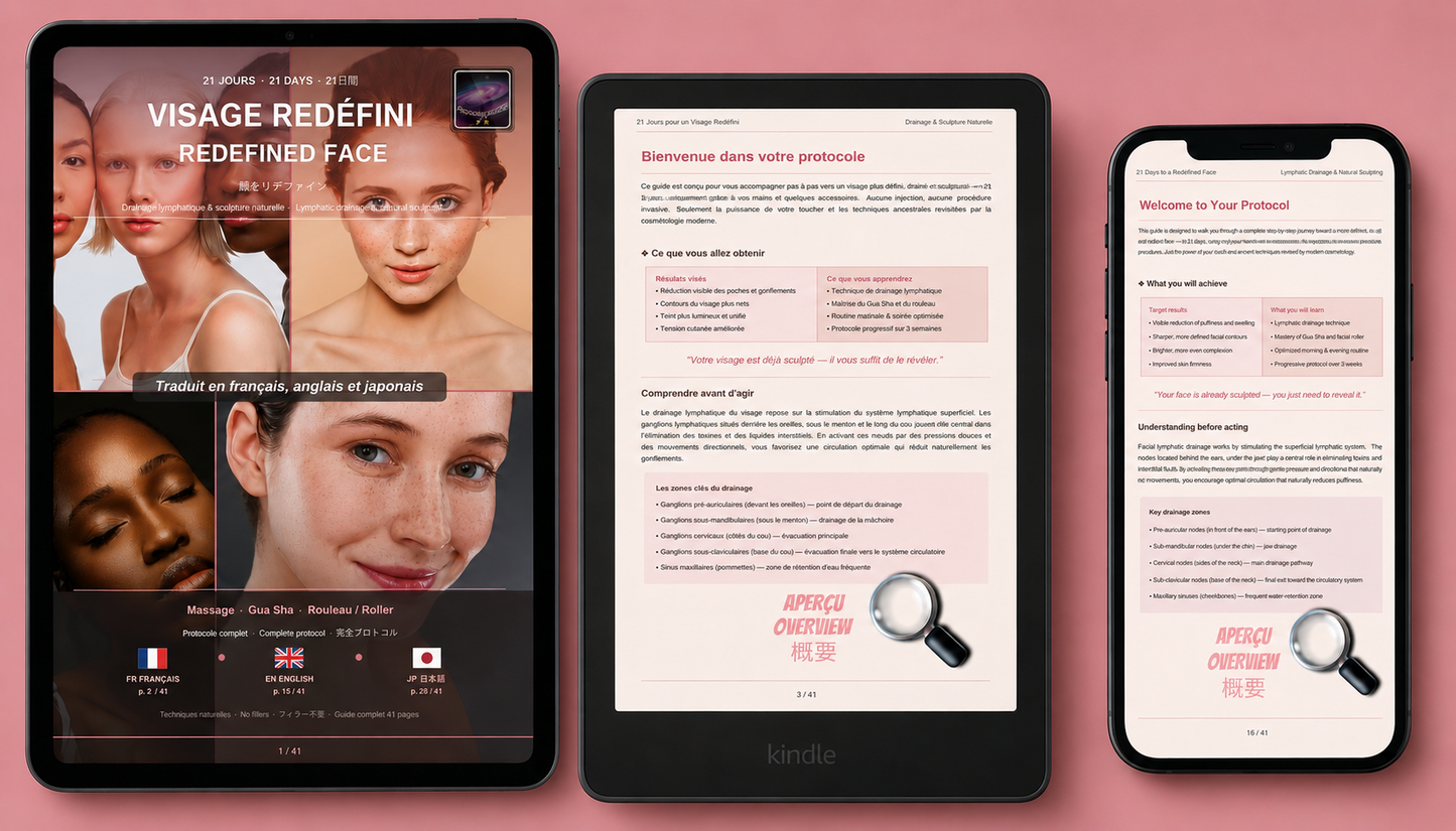 21 jours visage redéfini, drainage lympatique & sculpture naturelle (ebook) (Français/Anglais/Japonais)