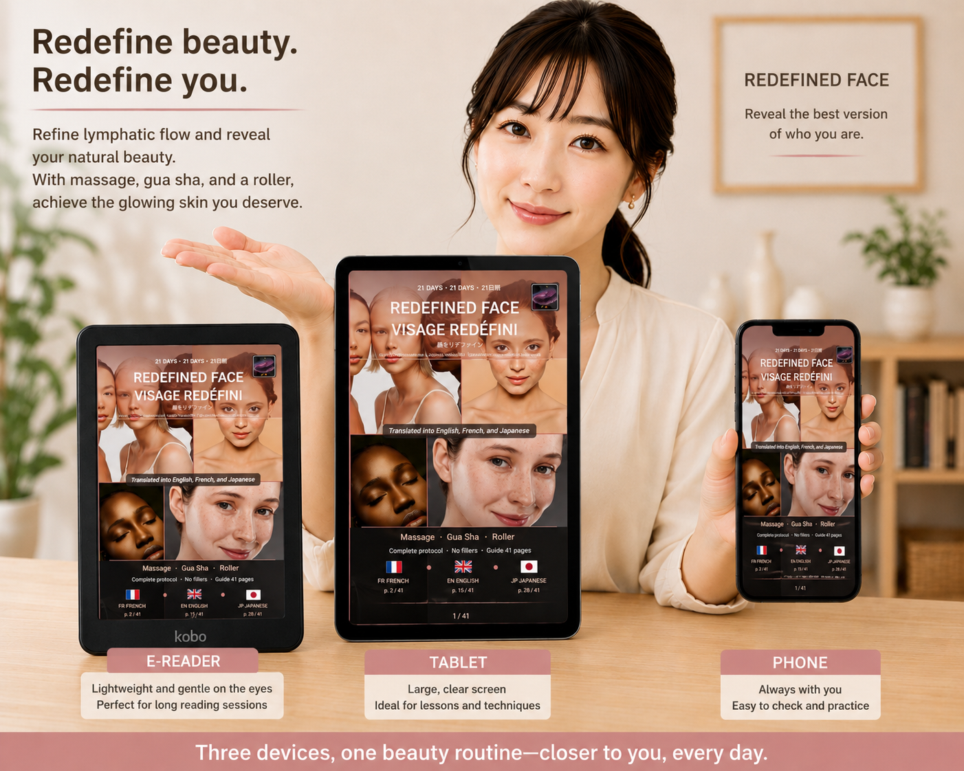 21 jours visage redéfini, drainage lympatique & sculpture naturelle (ebook) (Français/Anglais/Japonais)