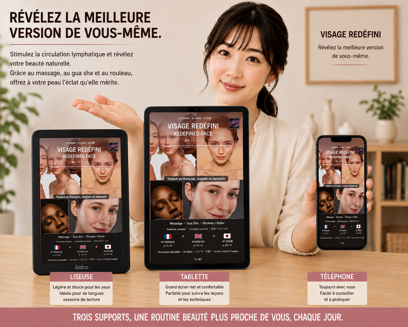 21 jours visage redéfini, drainage lympatique & sculpture naturelle (ebook) (Français/Anglais/Japonais)