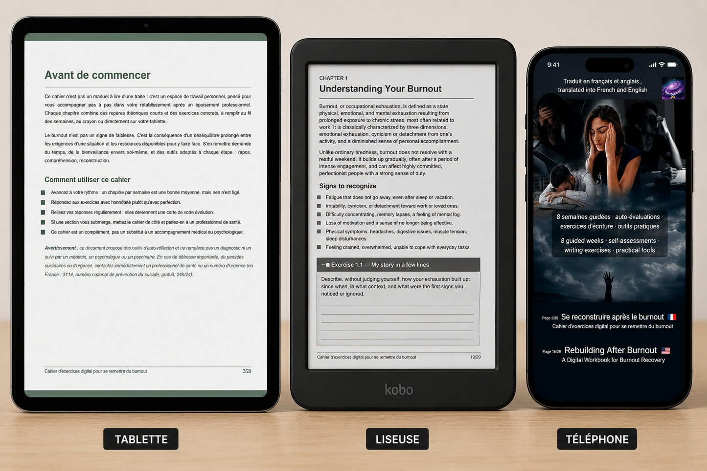 Rebuilding after burnout/ Se reconstruire après le burnout (Workbook)/Français/Anglais