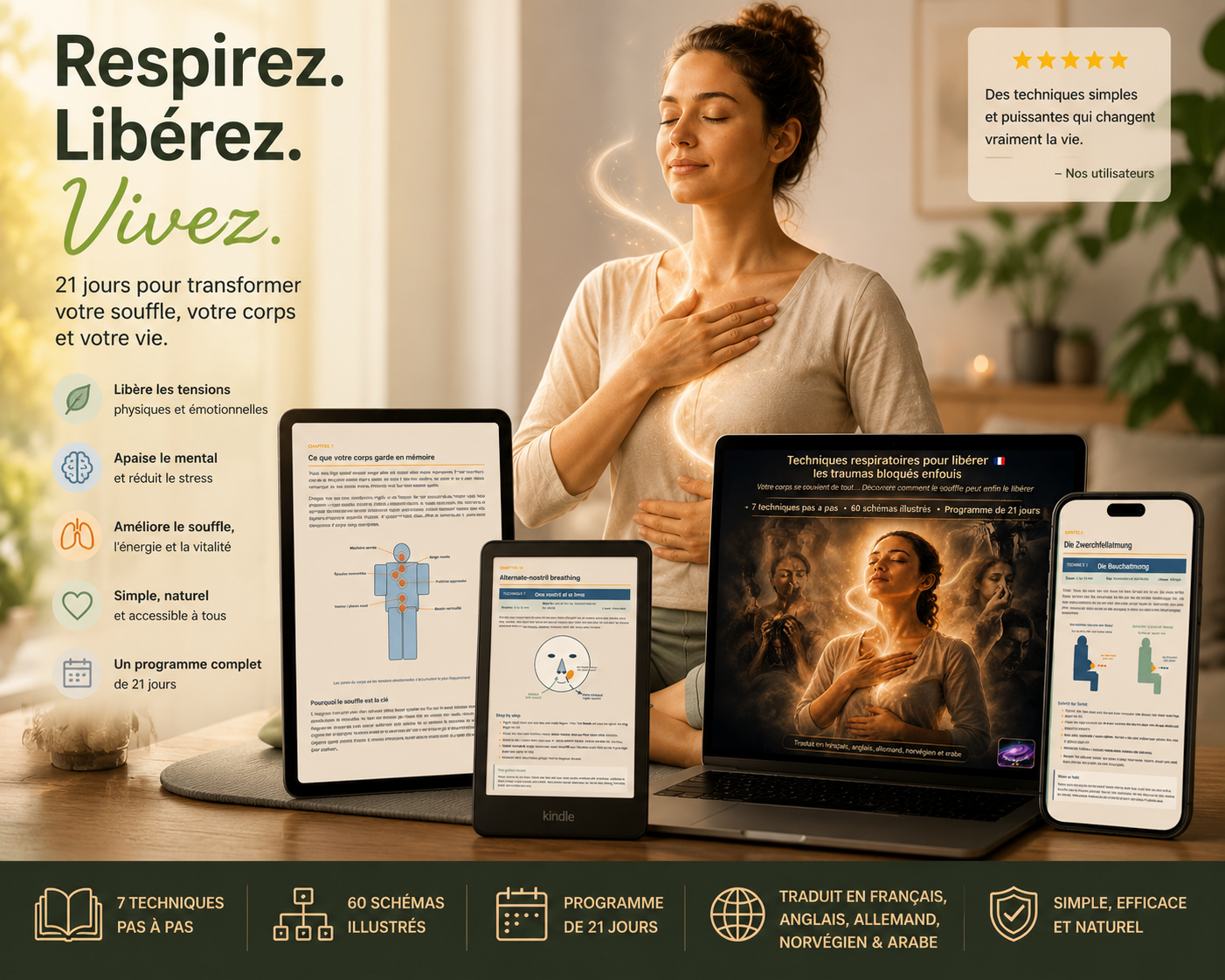Techniques respiratoires pour libérer les traumas bloqués enfouis, votre corps se souvient de tout… Découvrez comment le souffle peut enfin le libérer (ebook) (Français/Anglais/Allemand/Norvégien/Arabe)