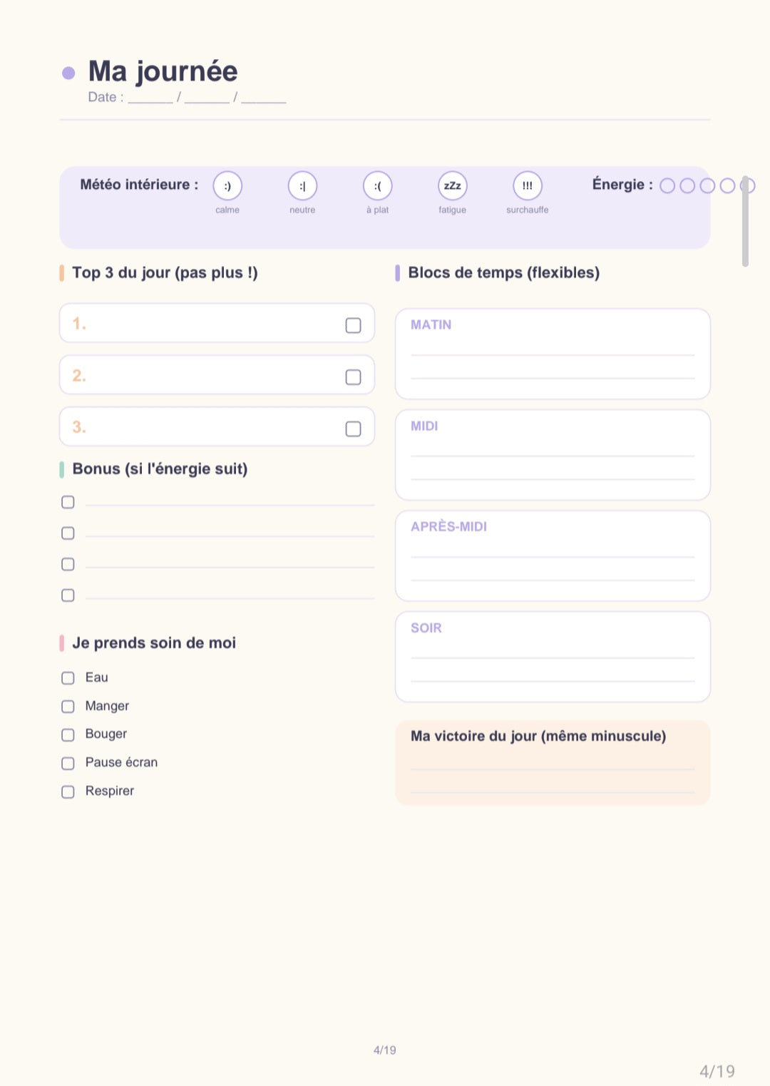 TDAH Flow planner/ ADHD Flow planner (Français/Anglais)