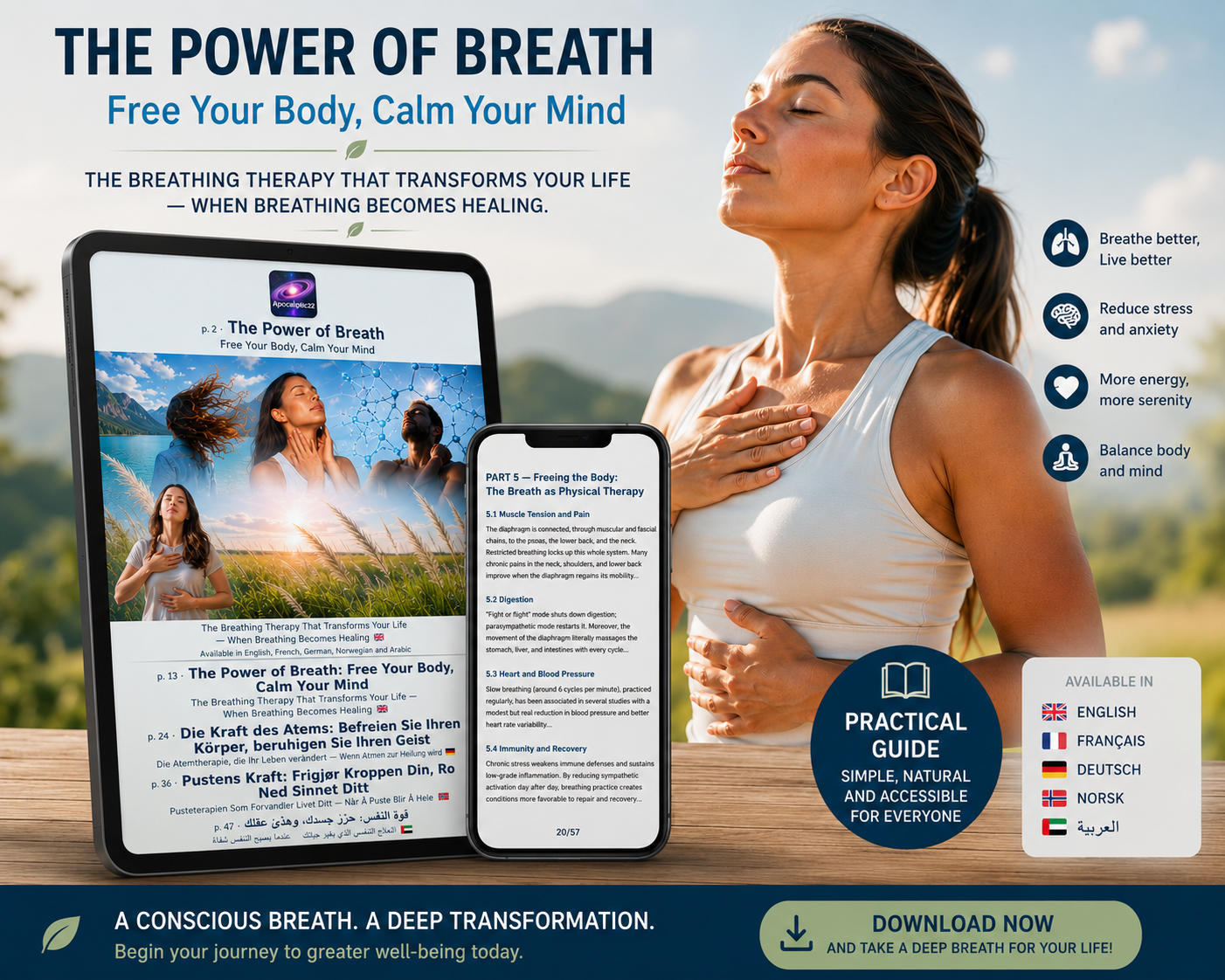 Le Pouvoir du Souffle Libérez Votre Corps, Apaisez Votre Esprit. La Thérapie Respiratoire Qui Transforme Votre Vie Quand Respirer Devient Guérir (ebook) (Français/Anglais/Allemand/Norvégien/Arabe)